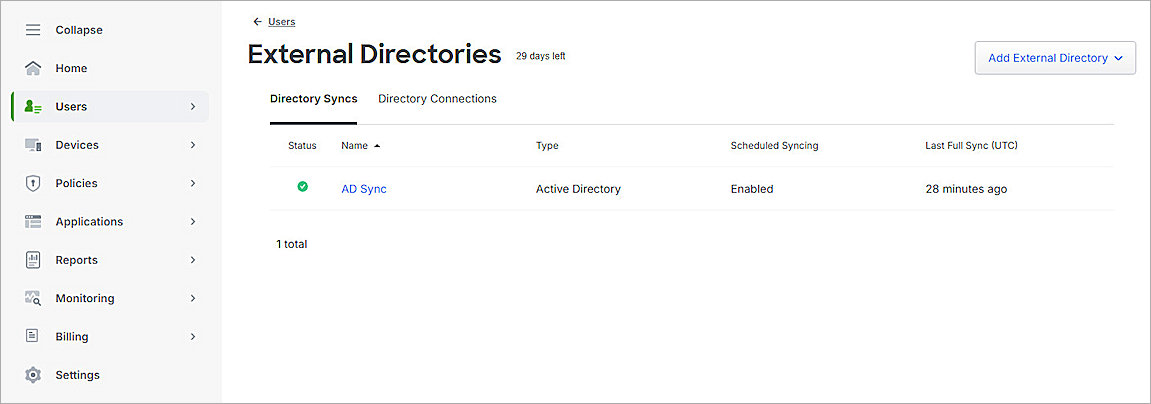 Screenshot of Duo, External Directories page